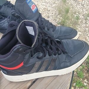 Adidas Men’s Black Mid-Top Sneakers with Red Accent